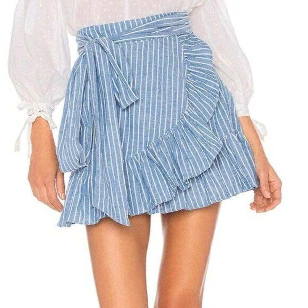 Tularosa xREVOLVE Maida Ruffle Skirt - Blue & White Stripe